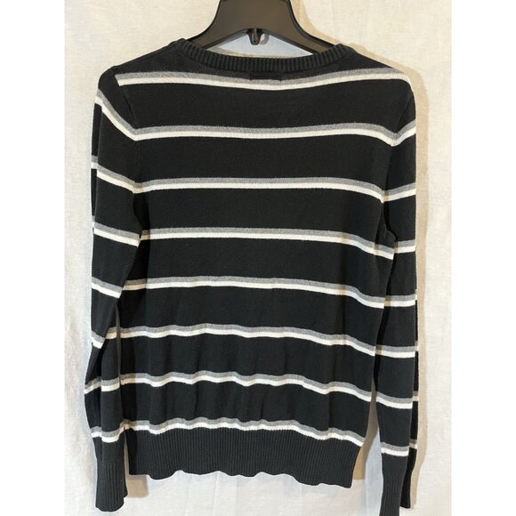 Merona Women’s XL Black & Gray Striped Knit Sweater - Picture 4 of 7